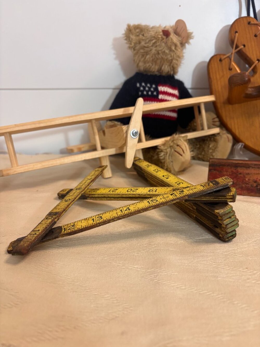 Hand-Built Natural Wood Biplane Model with Working Propeller - Picture 2 of 9